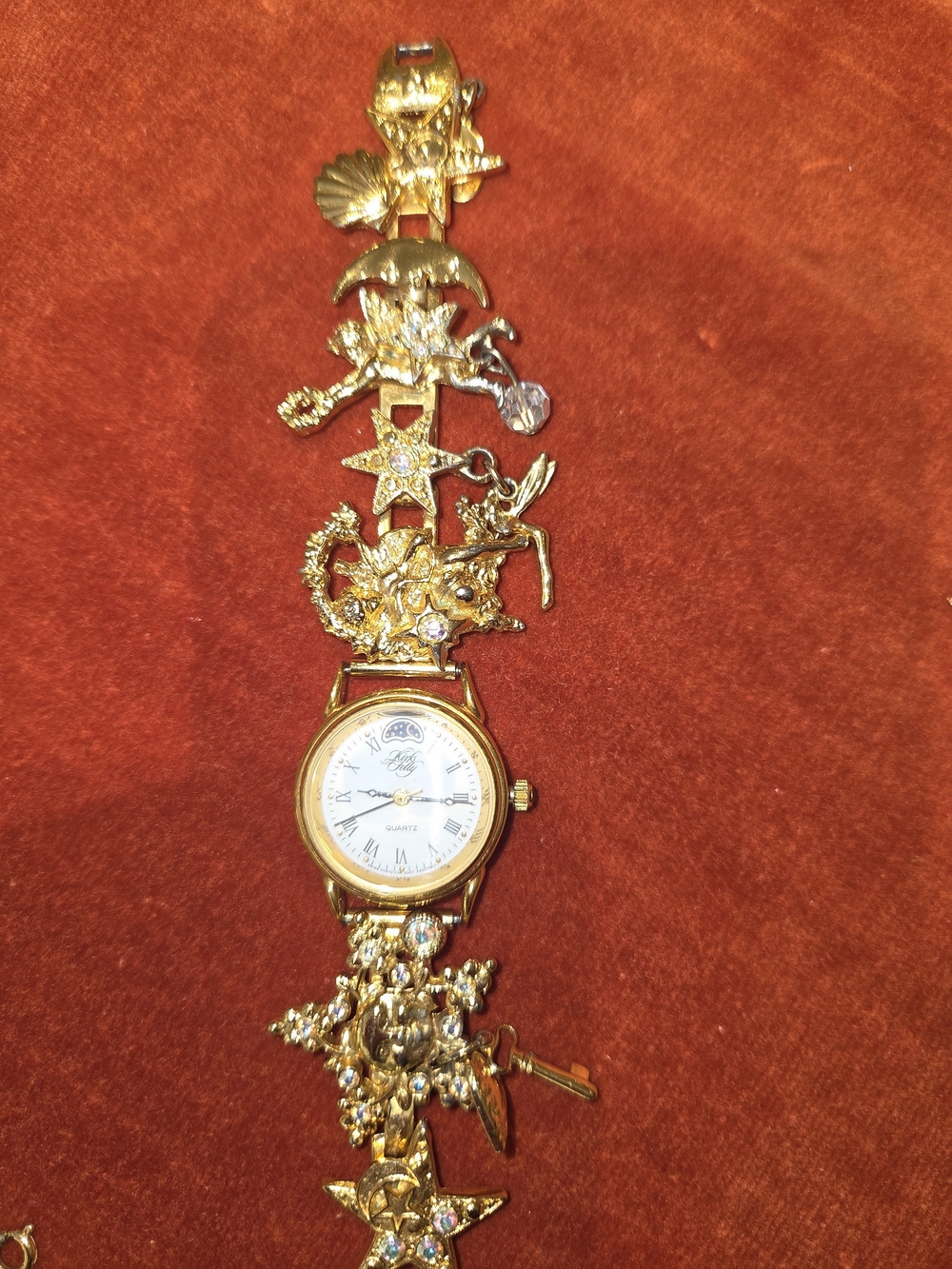 NWB VTG Kirks Folly Sun Stars Moon Fairy Gold-Tone Charm Bracelet Watch - Picture 3 of 7